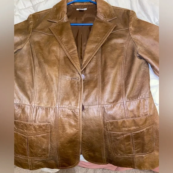 Halogen Brown Leather Jacket - Picture 2 of 7